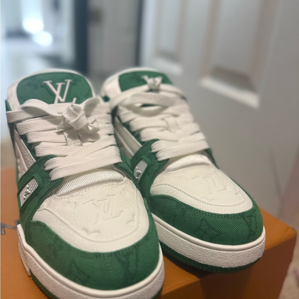 Louis Vuitton White and Green Athletic Shoes